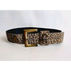 Nan Lewis | Vintage Leopard Decorative Brass Animal Wide Belt Size Medium
